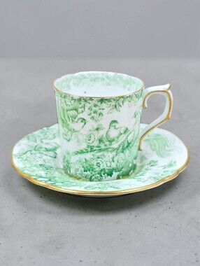 Royal Crown Derby Green Aves Demitasse Cup & Saucer Porcelain Made In England